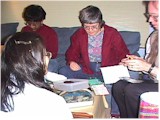 Carrie Root, Cliff, and others decorating nametags